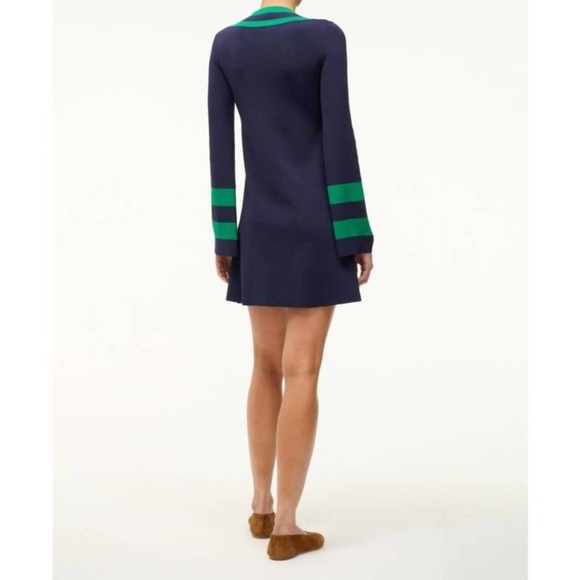 NEW Staud Sunshine  Dress Size XL Blue Green Trim Knit Woven Mini Dress - Picture 9 of 15